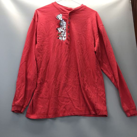 The Disney Store Tops - Vintage Disney Store Brand 101 Dalmatians Henley Red Shirt Sz L Embroidered